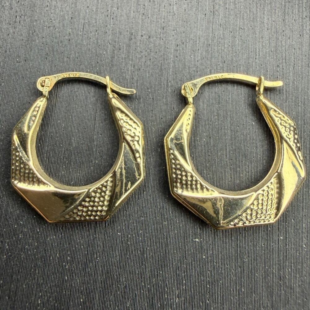 Solid Italian 14k Solid Yellow Gold Aztec Hoops 15mm Wide